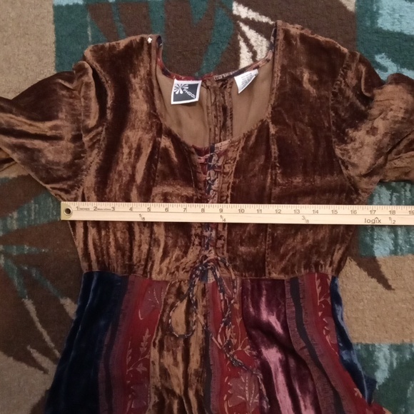 Boho Velvet Panel Maxi Dress - Multicolors Renisance Peasant Womens Small - Picture 6 of 10